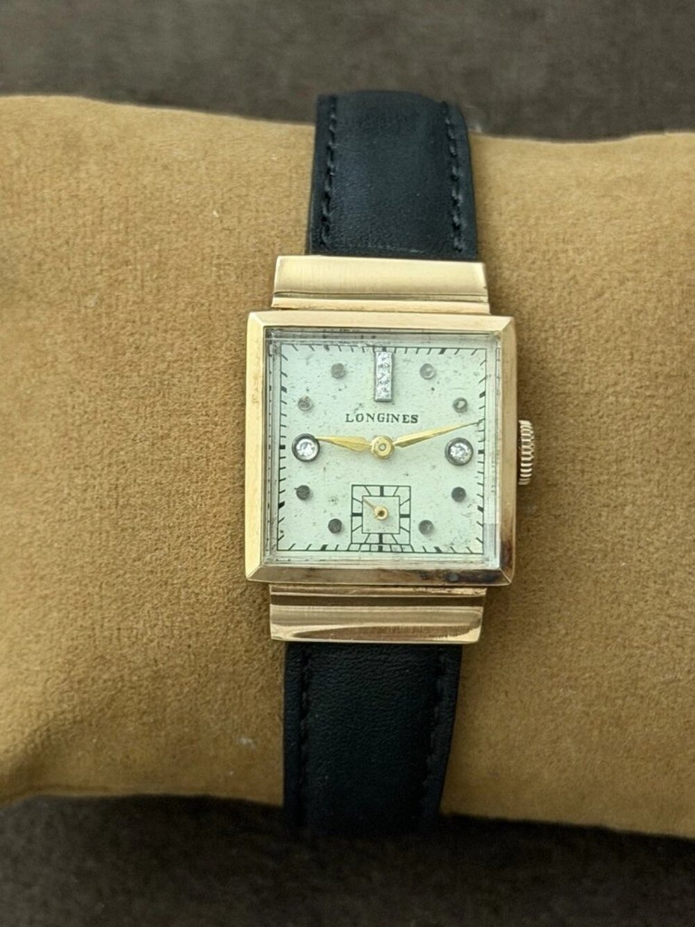 Longines Women's Art Deco Square Yellow Gold Manual Wind Watch White Dial